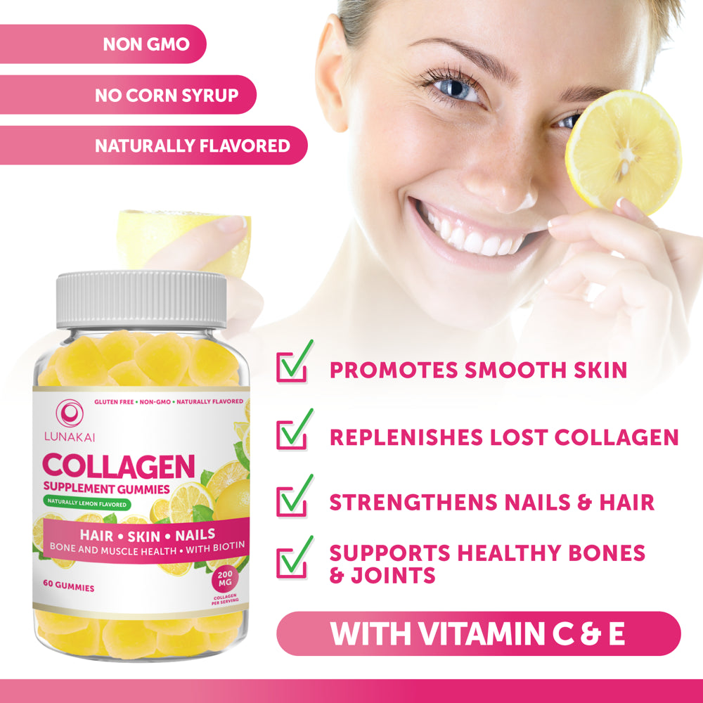 Lunakai Collagen Gummies Anti-Aging Vitamins for Hair and Skin 30 Day Supply