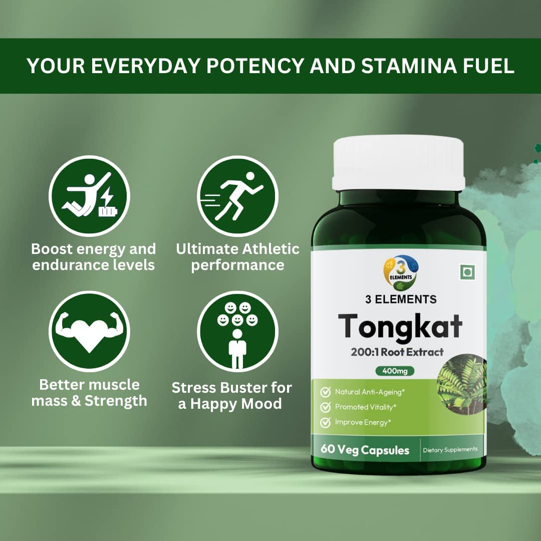 3Elements Tongkat Ali Longjack 400Mg I 60 Capsules Pack I Improves Energy I Boost Stamina I Men'S Health Support