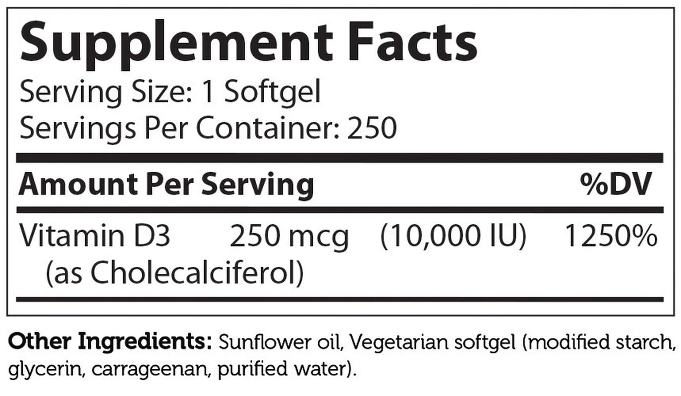 Zahler Vitamin D3, Advanced D3 Formula, 250 Mcg (10,000 IU), 250 Softgels