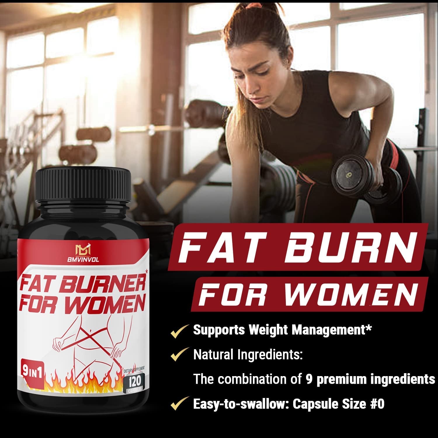 (120 Capsules) Fat Burner for Women, 9 Powerful Blend of Green Tea, Apple Cider Vinegar, Green Coffee Bean, Garcinia Cambogia, White Kidney Bean, Coleus Forskohlii, Raspberry Ketones, and Others