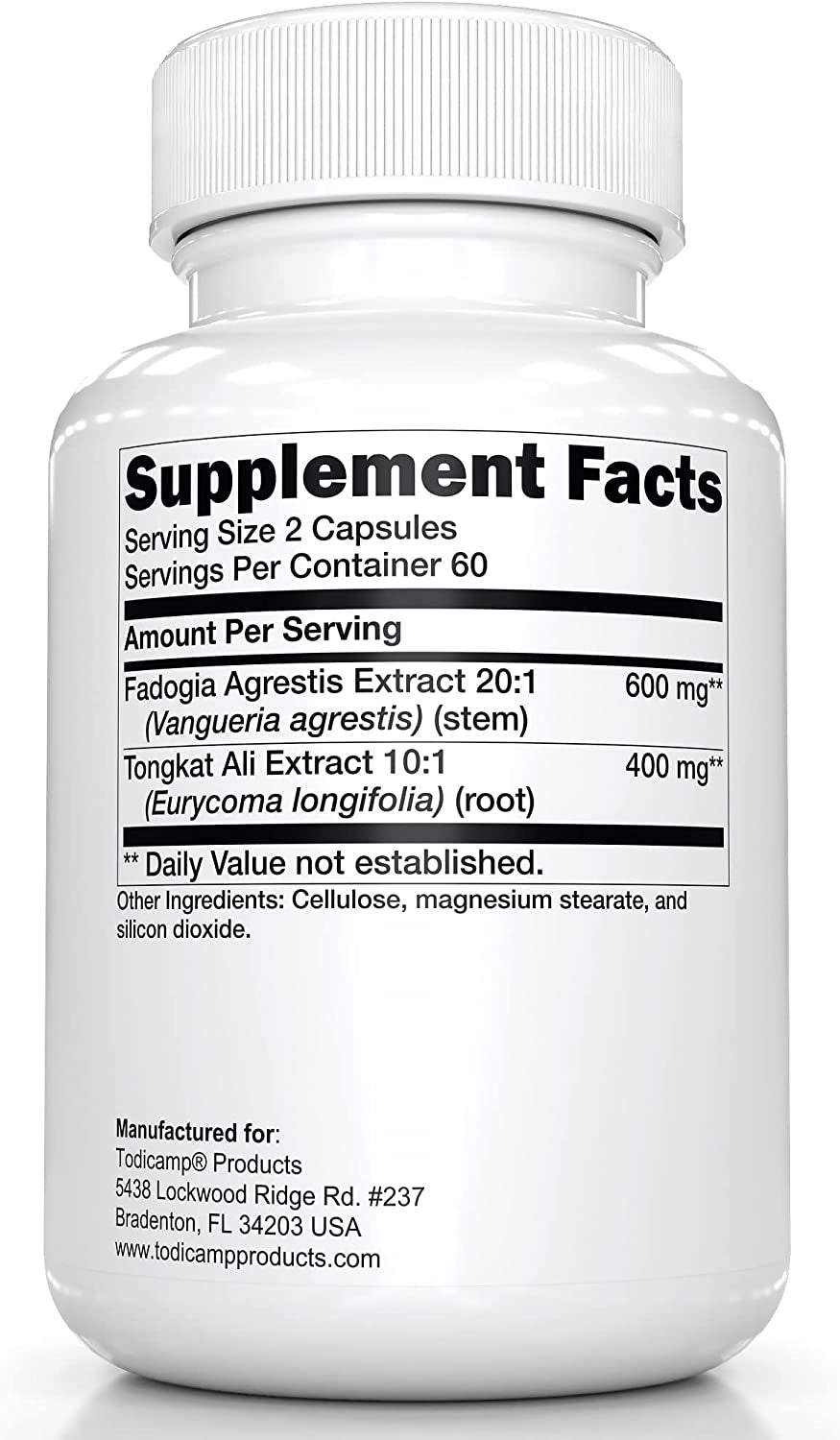 TODICAMP Fadogia Agrestis 20:1 with Tongkat Ali 1000Mg Complex Longjack Tongkat Ali Extract with Fadogia Agrestis 600Mg Supplement - 60 Days Supply