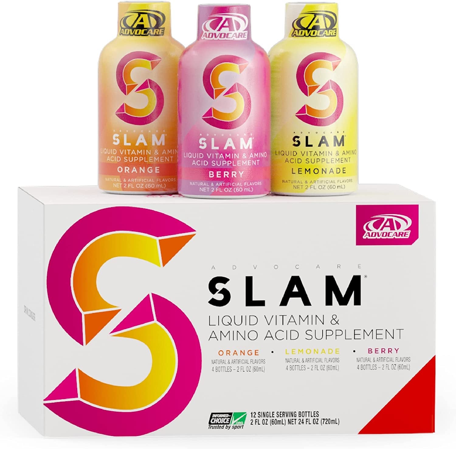 Advocare Slam Variety Pack - Liquid Vitamin & Amino Acid Supplement - B Vitamins for Energy - Sugar-Free Energy Supplement - Energy Supplements Sugar Free - Orange, Berry & Lemonade - 3 Drinks (2 Oz)