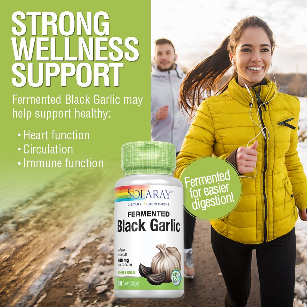 Solaray Fermented Black Garlic 500 Mg | Healthy Immune, Circulatory & Cardiovascular Support | 50 Vegcaps
