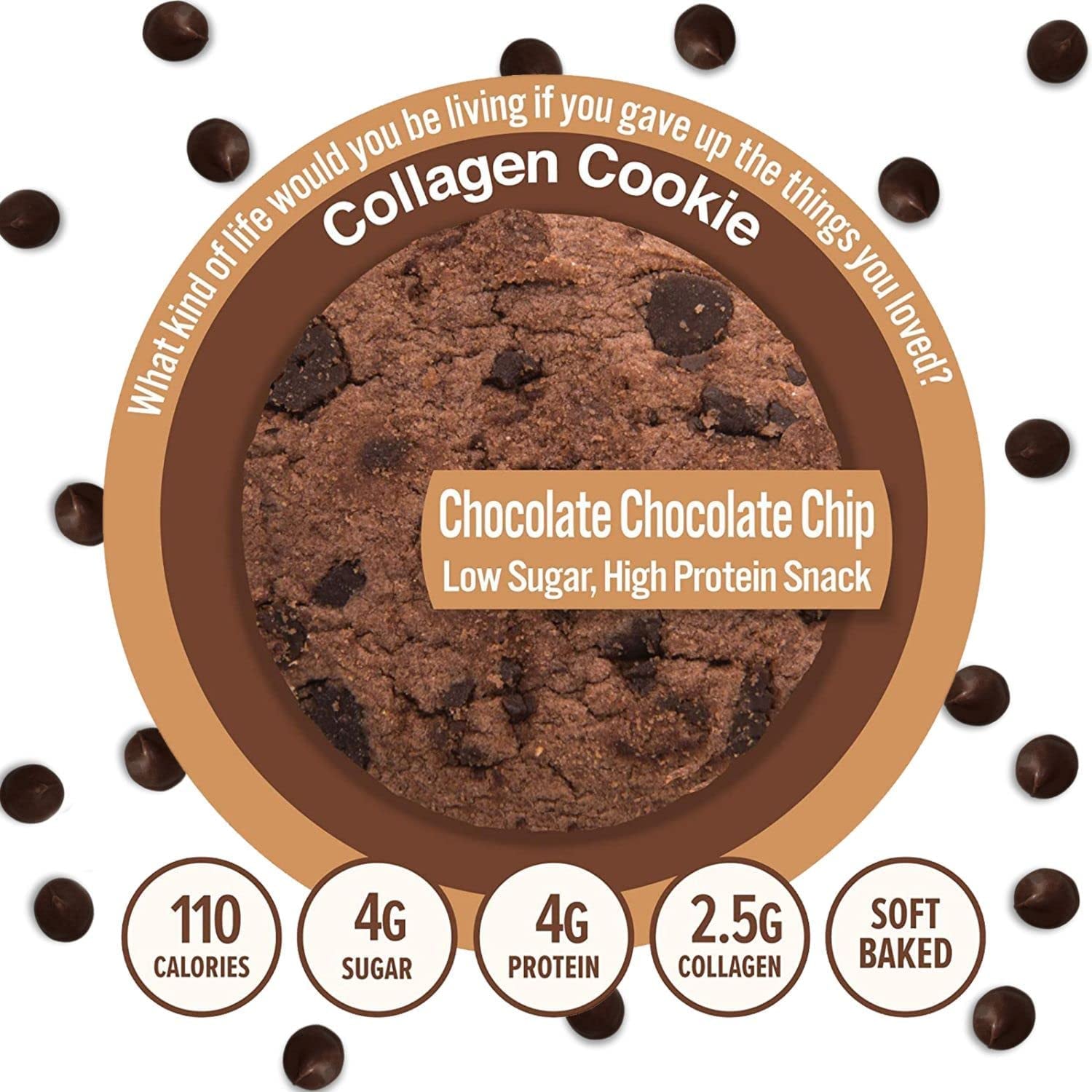 321Glo Collagen Cookies | Soft Baked, High Protein Cookies | Low Carb, Low Sugar | Keto Snack for Women, Men, & Kids | 6 Pack (Chocolate Chocolate Chip)