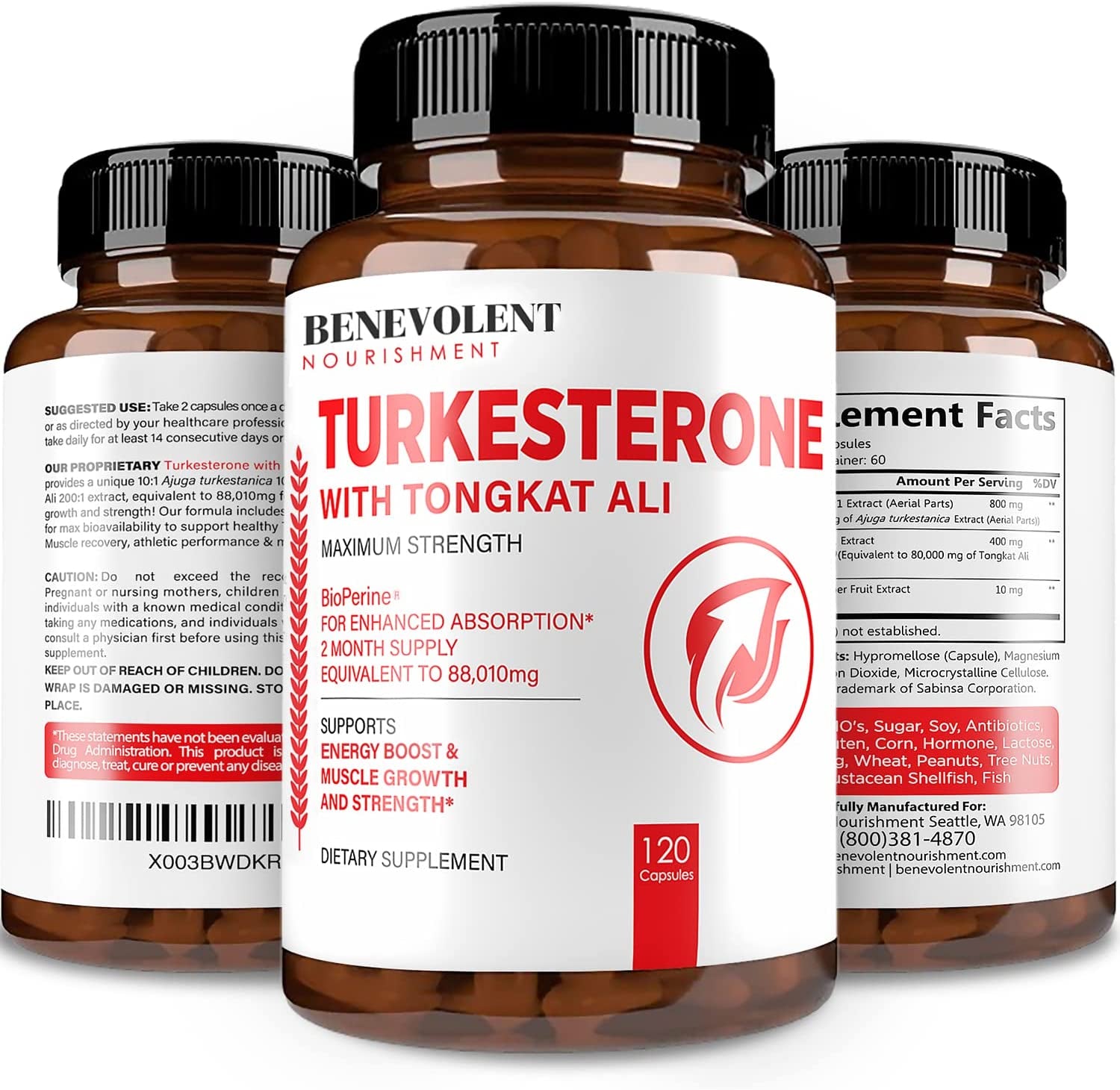 Turkesterone 8,000Mg [Highest Purity] + Bioperine® for High Absorption Supplement with Tongkat Ali - Increase Stamina, Lean Muscle Growth & Recovery, Boosts Drive 3Rd Party Tested 2 Months Supply