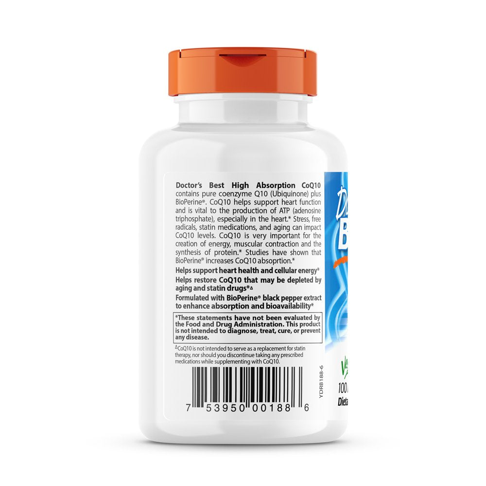 Doctor'S Best High Absorption Coq10 with Bioperine, Non-Gmo, Gluten Free, Soy Free, Vegan, Naturally Fermented, Heart Health, Energy Production,100 Mg 120 Veggie Caps