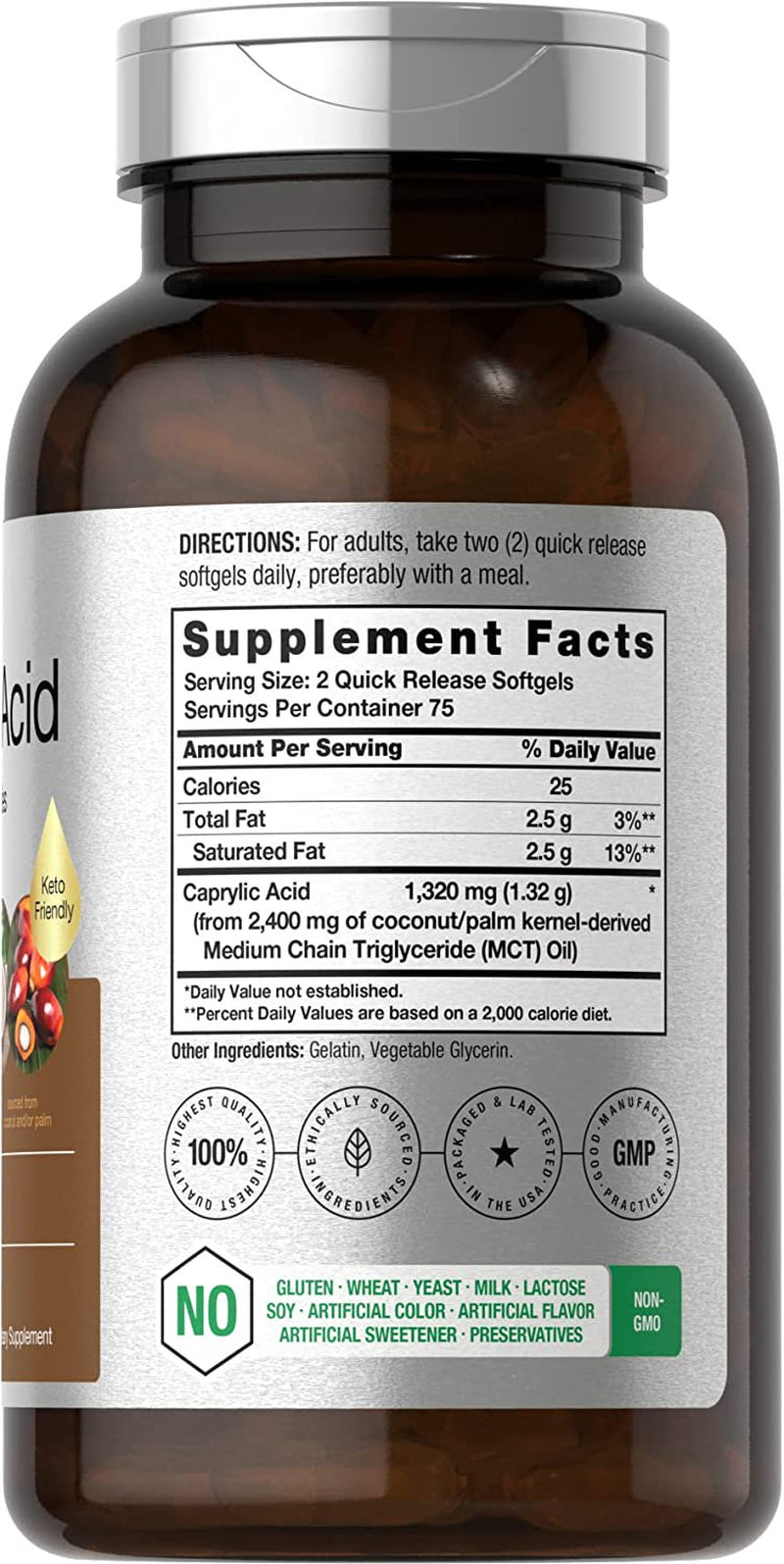 Caprylic Acid 1320 Mg | 150 Softgel Capsules | from MCT Oil | by Horbaach