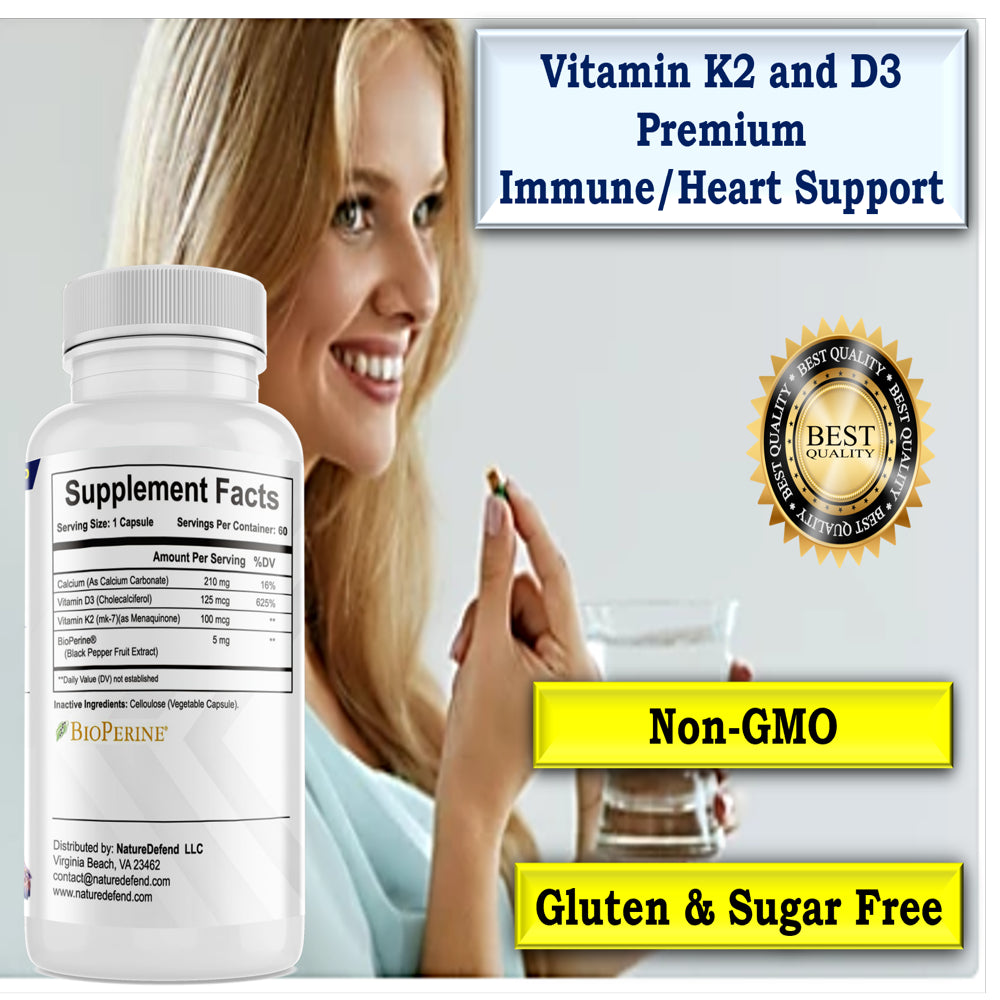 Vitamin K2+D3, Supports Strong Bones, Heart and Immune Health, Non-Gmo. US Veteran Owned, Free Shipping, Quality Matters!