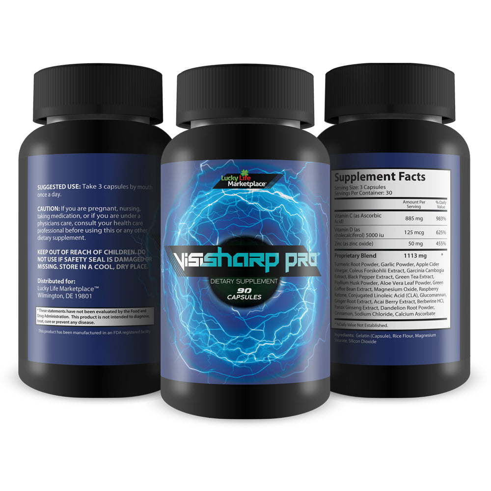 Visi Sharp Pro - Natural Vision Support Supplement - Support Healthy Vision and Visual Acuity - Enriched Multi-Vitamin, Mineral, & Antioxidant Formula for Day and Night Vision - Promote Eye Health