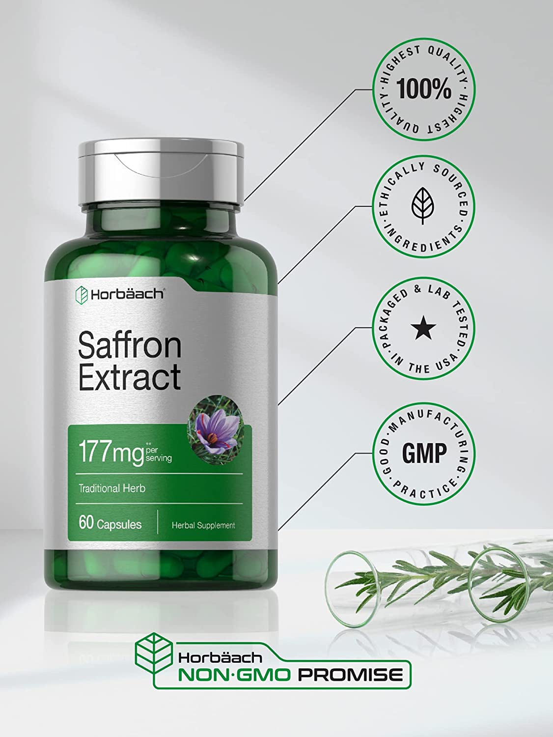 Saffron Extract Capsules 177 Mg 60 Count | Non-Gmo, Gluten Free Supplement | by Horbaach