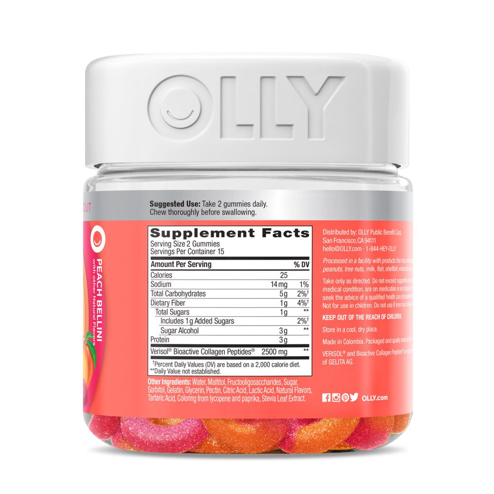 OLLY Collagen Gummy Rings Supplement, 2.5G Collagen, Peach, 30 Ct