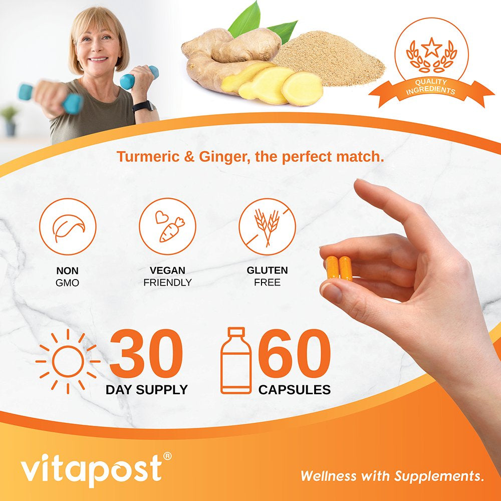 Vitapost Turmeric & Ginger Superfood Blend Supplement with Bioperine - 60 Capsules