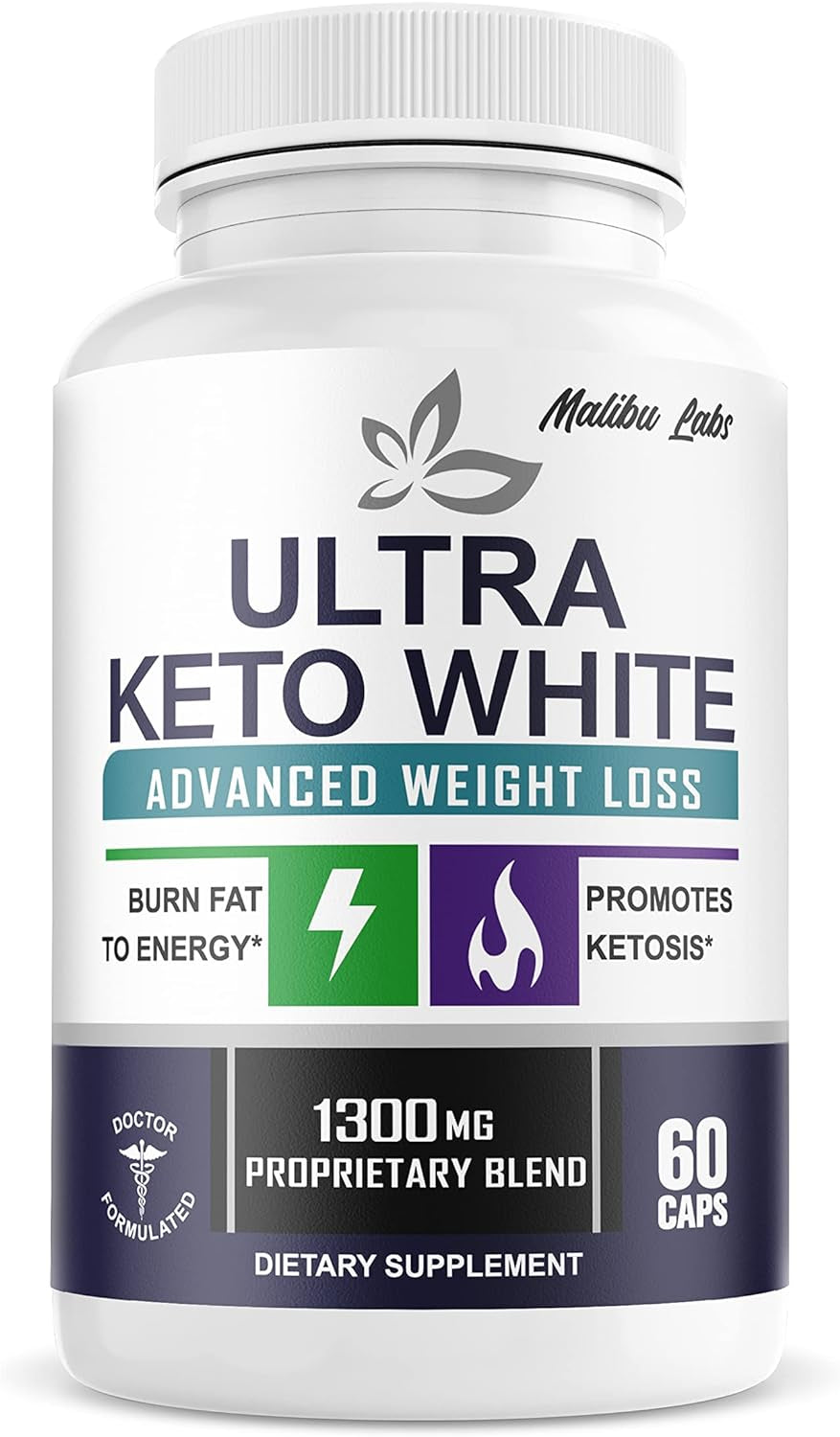 Ultra White Keto, Advanced Ketogenic Pill Shark Formula 1300 MG, Made in the USA, (1 Bottle Pack), 30 Day Supply