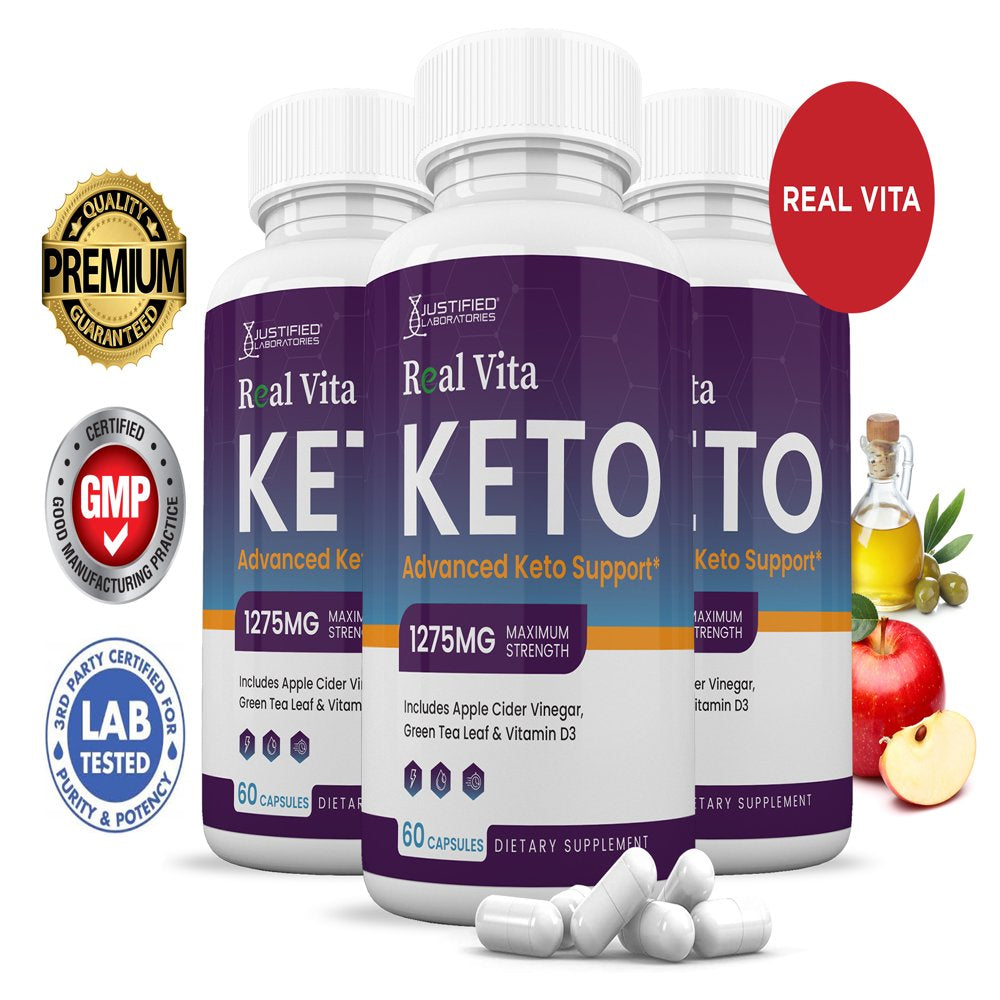 (3 Pack) Real Vita Keto ACV Pills 1275Mg Dietary Supplement 180 Capsules