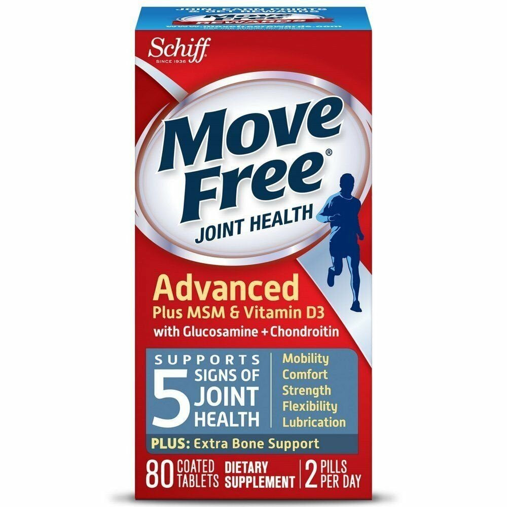 2 Pack Move Free Joint Health Advanced plus MSM & Vitamin D3 80 Tablets Each