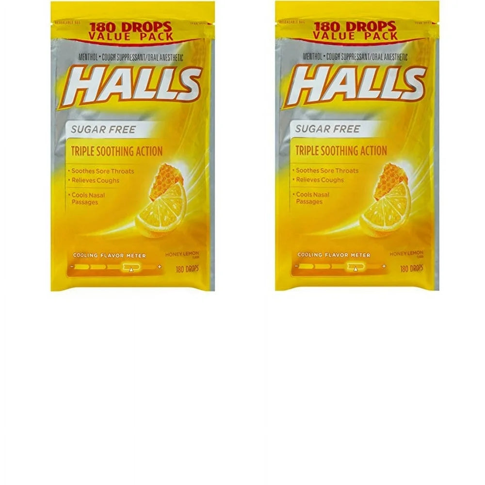 HALLS Sugar-Free Cough Drops, Honey Lemon, 2 Pack of 180 Count Honey-Lemon 360 Drops