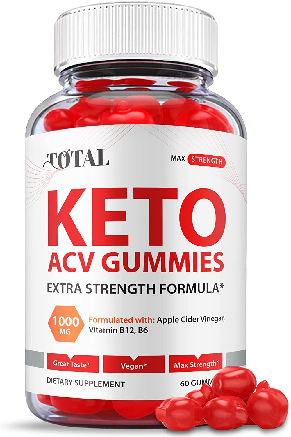 Total Keto Gummies - Official Formula, Vegan - Total Keto ACV Gummies, Total ACV Gummies with Apple Cider Vinegar Gummies, Total Keto Gummy, Vitamin B12, B6, Beet Root Juice, Pomegranate (60 Gummies)