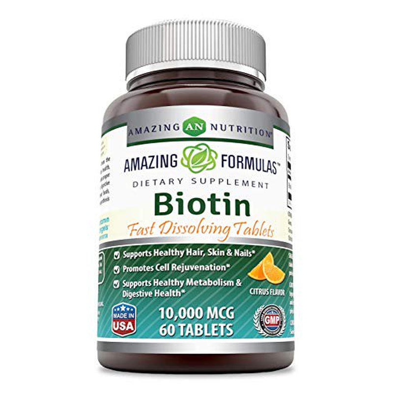 Amazing Formulas Biotin Fast Dissolving Tablets-10000 MCG Tablets (60 Count, Strawberry Flavor) (Non-Gmo, Gluten Free)-Supports Healthy Hair, Skin & Nails-Promotes Cell Rejuvenation.