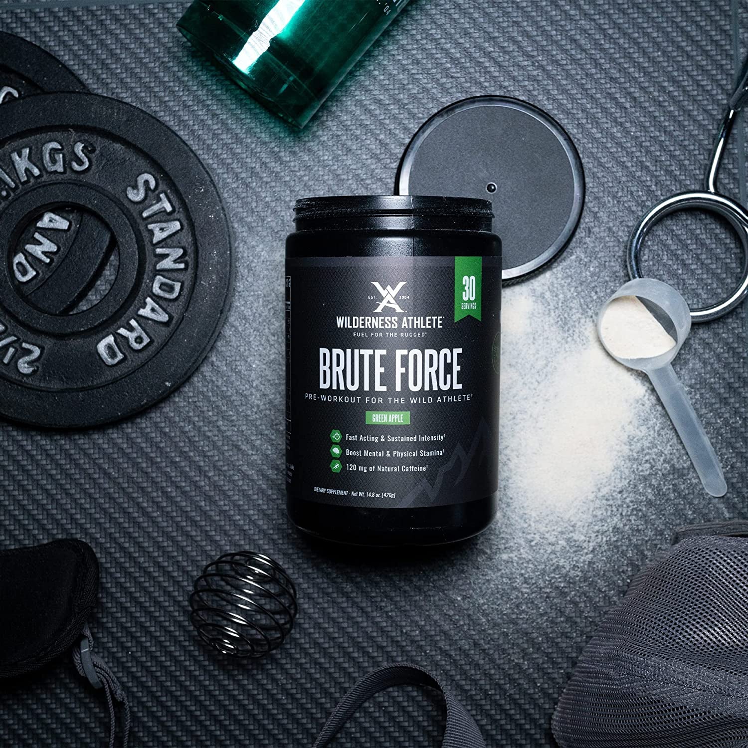 Wilderness Athlete - Brute Force Pre-Workout | Best Pre Workout Powder for Women & Men - Preworkout Drink Supplements with Natural Caffeine - Workout Supplement for Men & Women (Green Apple)