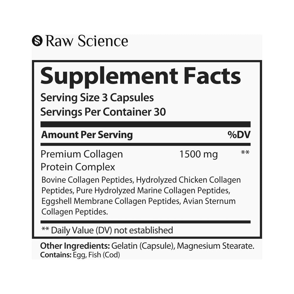 Raw Science | Multi Collagen Peptides Pills | Hair Skin Nails and Joints Vitamins for Men & Women | Non-Gmo, Gluten Free | 60 Capsules