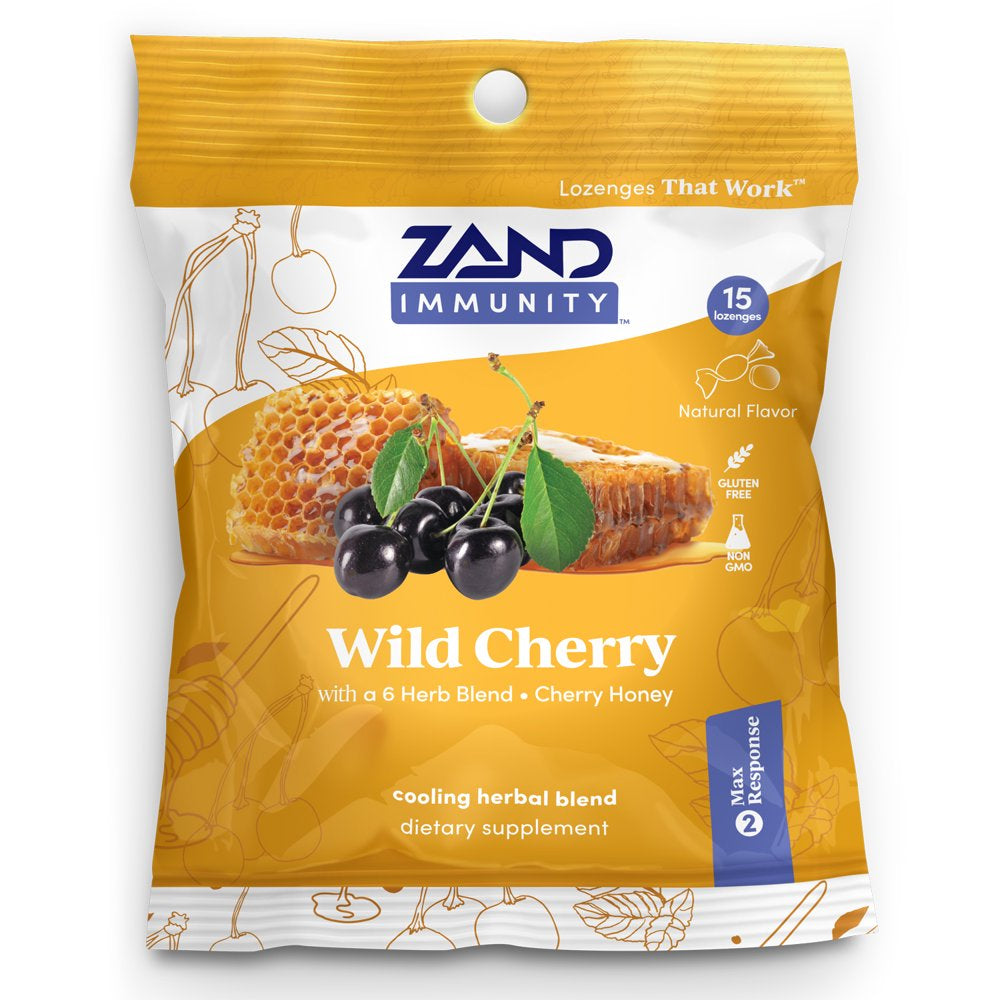 Zand Immunity Wild Cherry Herbalozenge Cough Drops | Honey, Herbs & Menthol for Soothing Immune Support | 15 Lozenges