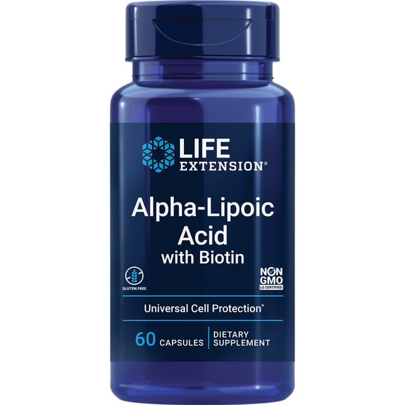 Life Extension Alpha-Lipoic Acid with Biotin - Alpha-Lipoic Acid Supplement Formula for Liver & Nerve Health and Cell Protection Support with Vitamin B- Gluten-Free, Non-Gmo - 60 Capsules