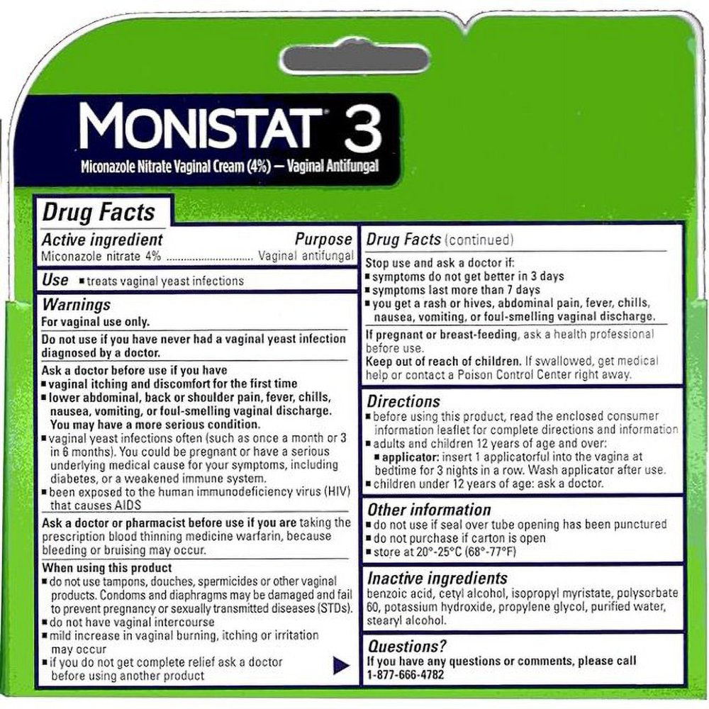 Monistat 3 Cream, 3-Day Yeast Infection Treatment for Women: 1X Reusable Applicator & 1X 25G External Anti-Itch Cream Bundle 2 PACK *EN