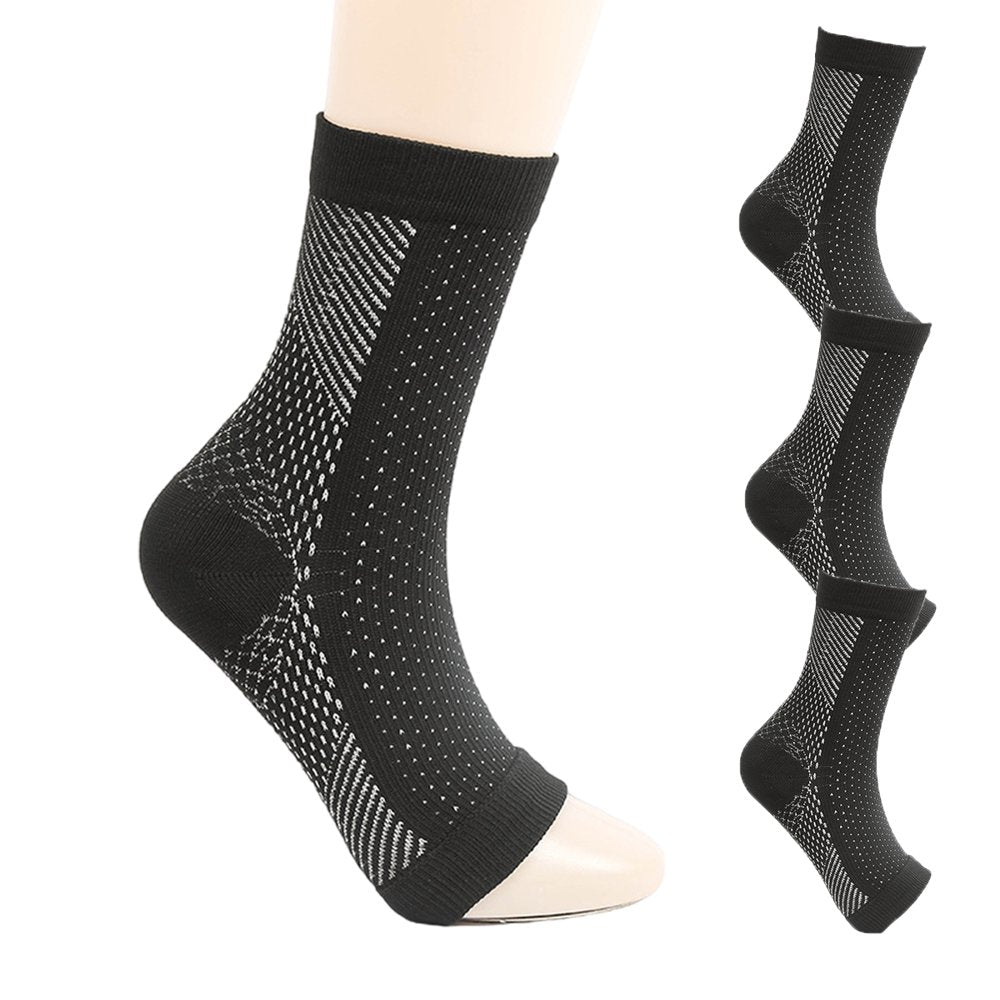 4Pairs Neuropathy Socks for Women and Men, Soothe Relief Compression Socks, Ankle Brace for Plantar Fasciitis Sleeve Soothe-Black B L/XL