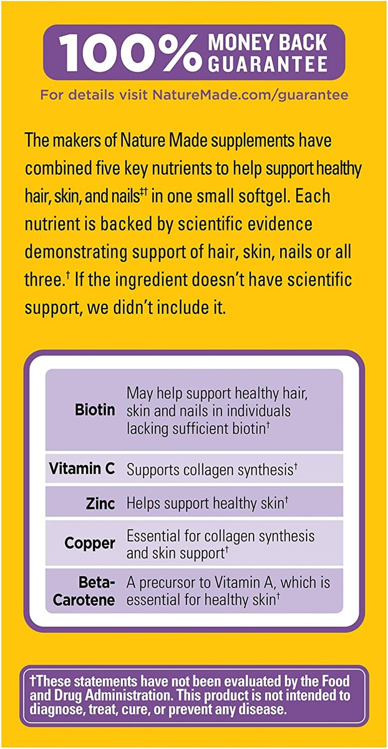 Nature Made Hair Skin and Nails with Biotin 2500 Mcg, Dietary Supplement for Healthy Hair Skin and Nails Support, 120 Softgels, 120 Day Supply