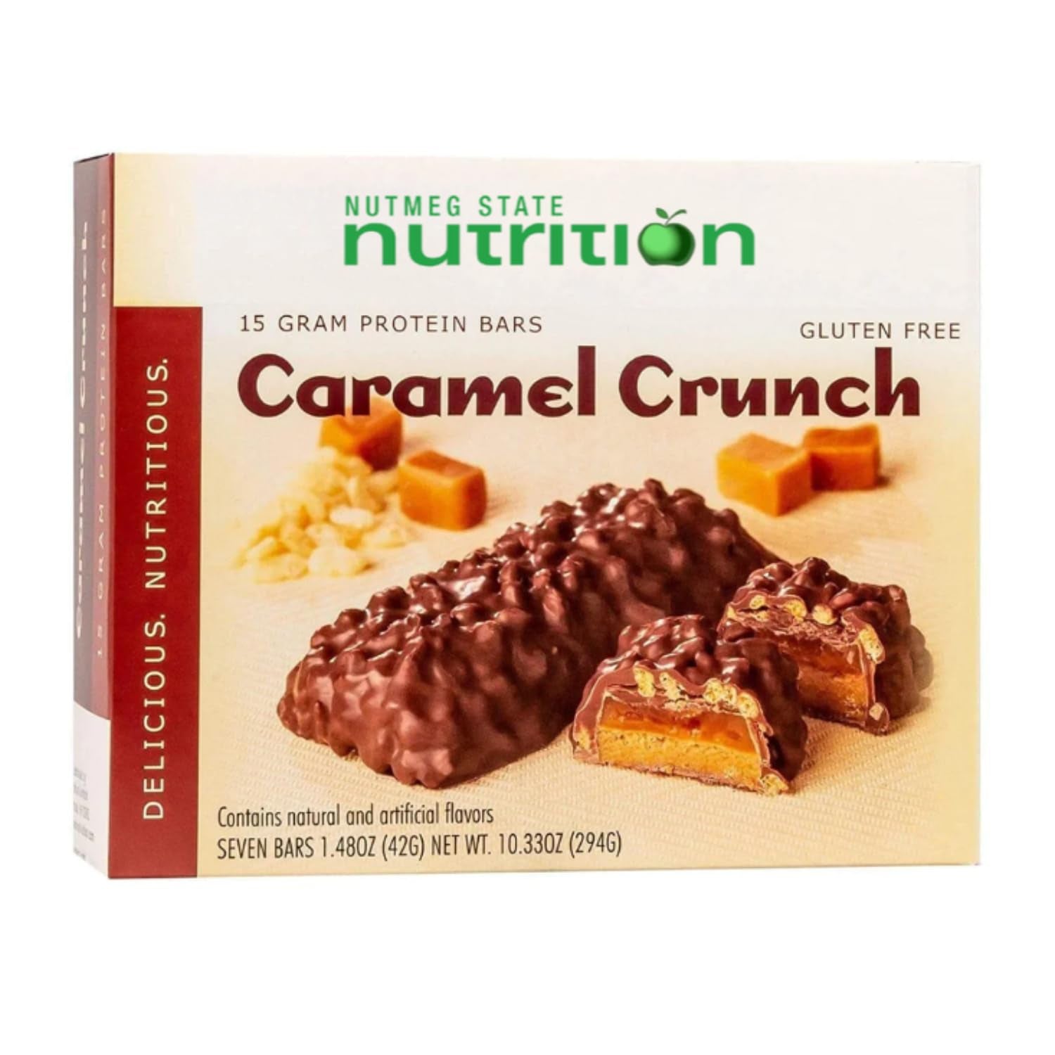 Healthywise - High Protein Bars, Gluten Free, Low Cholesterol, Low Sodium, Low Sugar, Ideal Protein Compatible, 7 Servings per Box (Caramel Crunch)