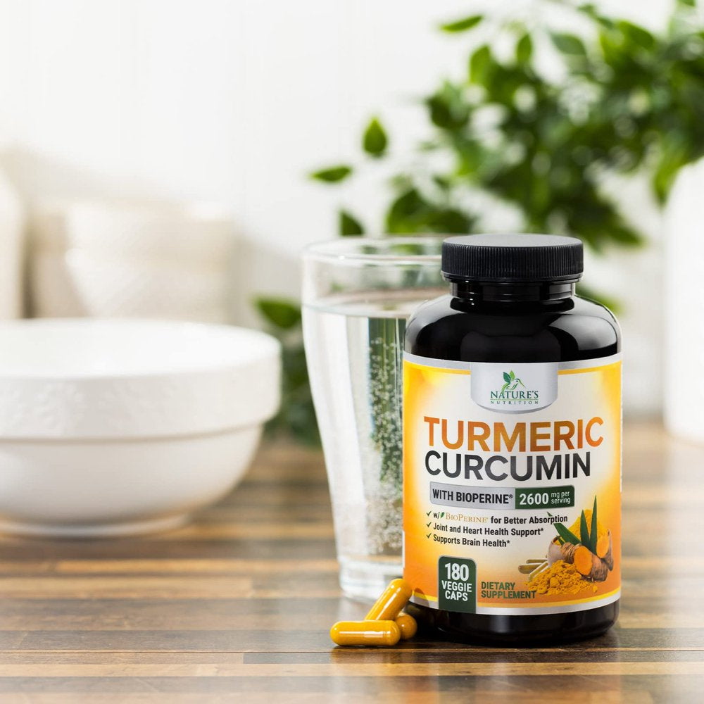 Turmeric Curcumin with Bioperine 95% Standardized Curcuminoids 2600Mg - Black Pepper for Max Absorption, Vegan Joint Support, Nature'S Tumeric Extract, Herbal Supplement, Non-Gmo - 180 Capsules