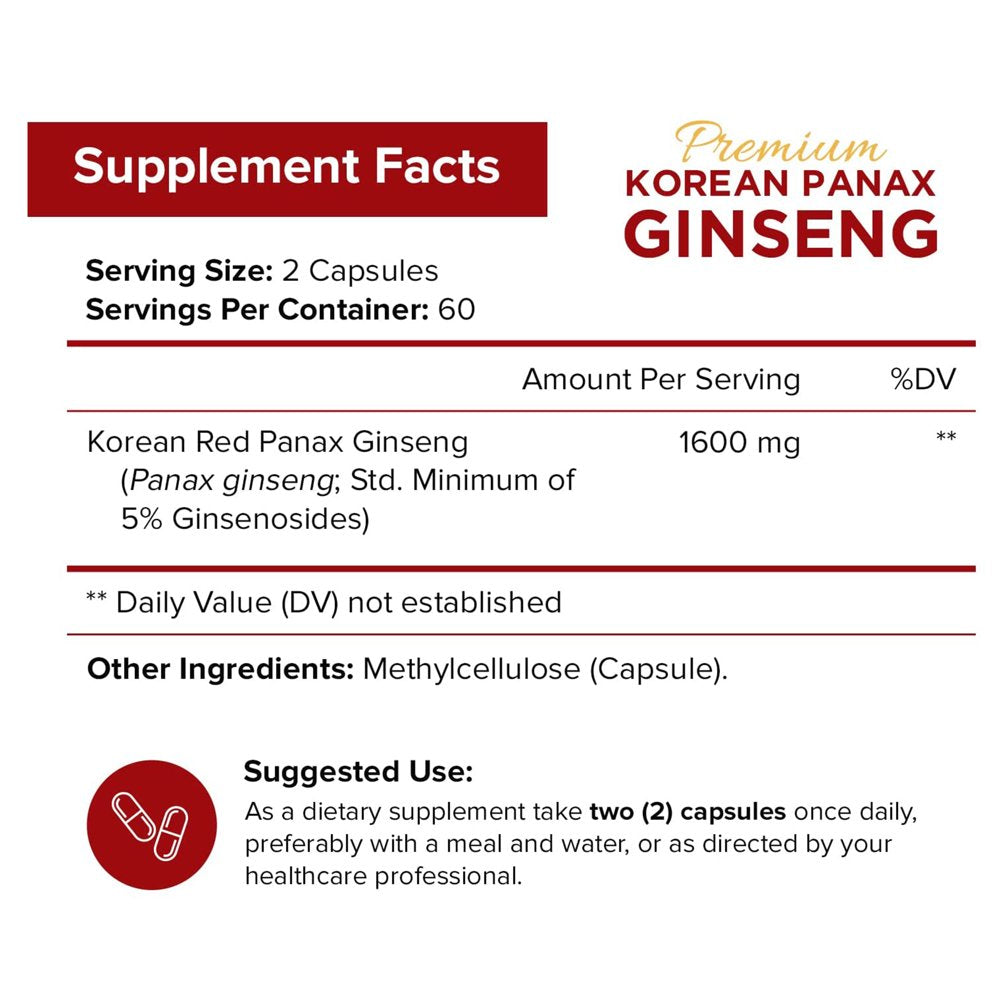 Nutriflair Korean Panax Ginseng Supplement for Energy Focus Libido Support 120 Vegetable Capsules