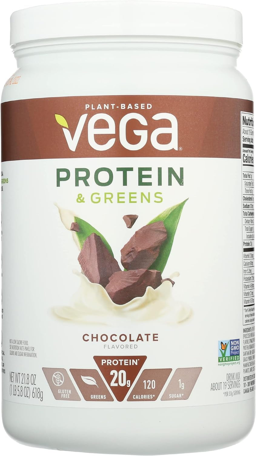 Vega Protein & Greens, Chocolate, Vegan Protein Powder, 20G Plant Based Protein, Low Carb, Keto, Dairy Free, Gluten Free & Non-Gmo, Pea Protein for Women and Men, 21.8 Oz