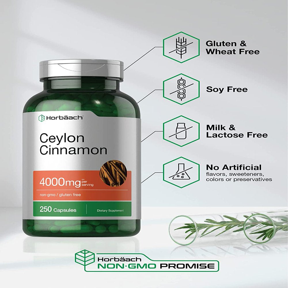 Ceylon Cinnamon 4000Mg | 250 Capsules | High Potency | by Horbaach