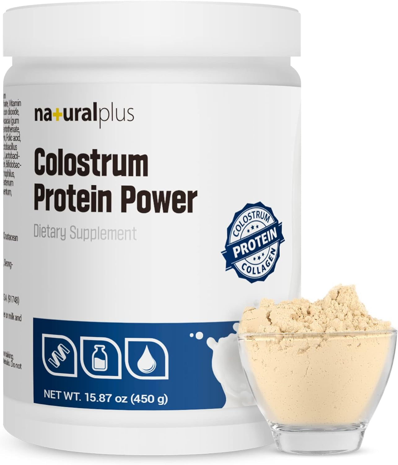 NATURALPLUS Colostrum Protein Powder Power for Fortifying Muscle with WPC, WPI, ISP, Collagen, Amino Acids, Bcaas, Vitamins and Minerals Lactobacillus, for Both Men & Women, Rich Milk Flavor, 450G