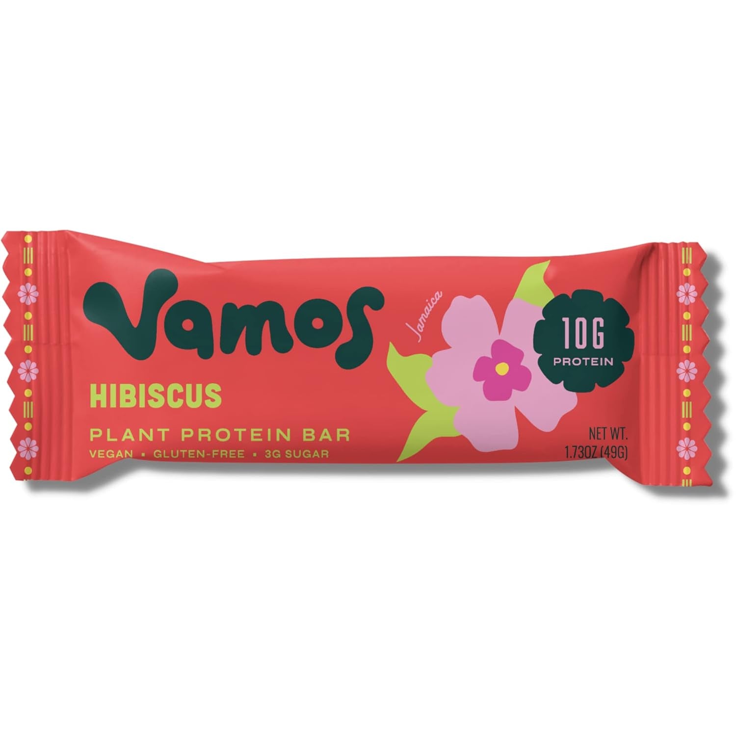 VAMOS FOODS | Vamos Protein Bars (1.73 Oz Bars, 12 Count) | 10G of Plant Based Vegan Protein | Less than 5G of Sugar, Low Calorie, Gluten Free, Grain Free | Hibiscus