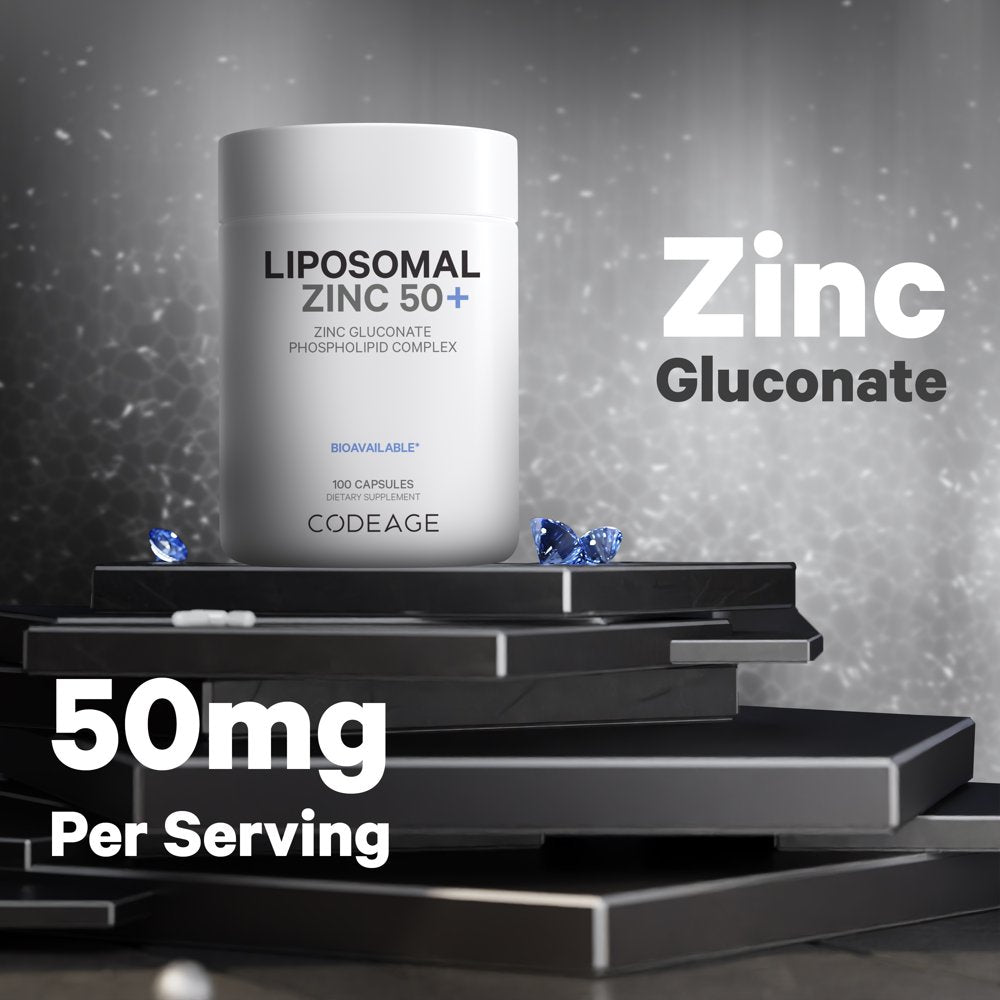 Codeage Liposomal Zinc, 3-Month + Supply, Zinc Gluconate Essential Mineral Vegan Supplement, Non-Gmo, 100 Ct