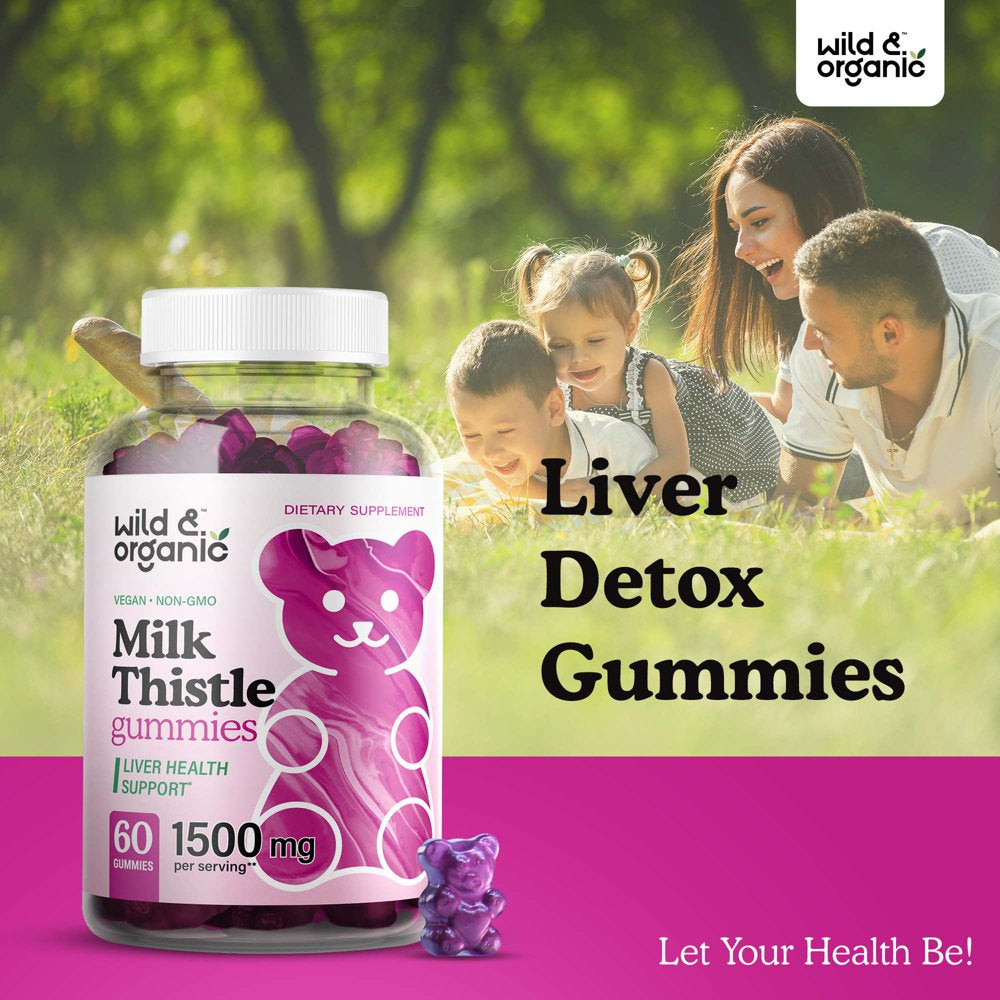 Wild & Organic Milk Thistle Gummies - Liver Cleanse & Support Gummies, 60 Vegan Chews