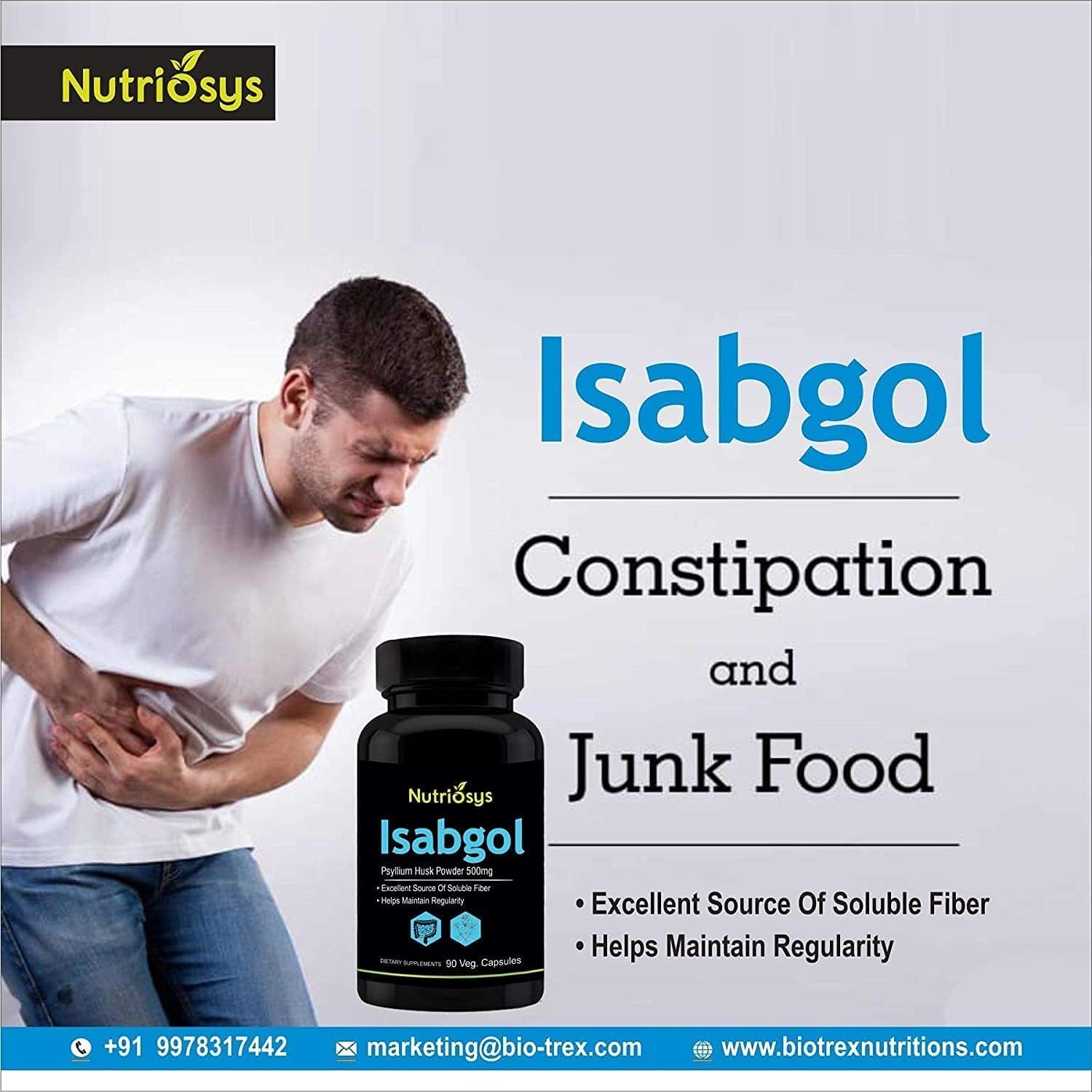 CROW Nutriosys Isabgol 500Mg - 90 Veg Capsules