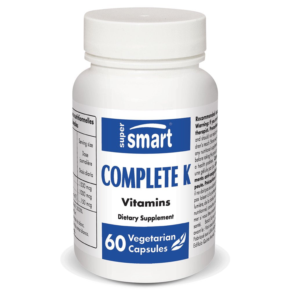 Supersmart - Complete K - with Vitamin K1, K2 (MK-4 + MK-7) - Bones Strength Supplement - Cardiovascular Support | Non-Gmo & Gluten Free - 60 Vegetarian Capsules