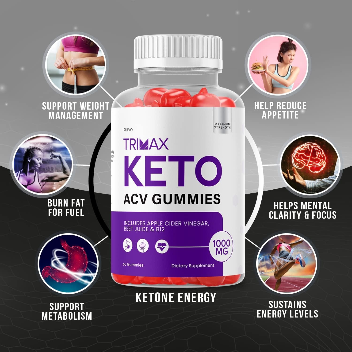 (5 Pack) Trimax Keto Gummies Advanced Formula Trimax Keto ACV Gummies Apple Cider Vinegar (300 Gummies)