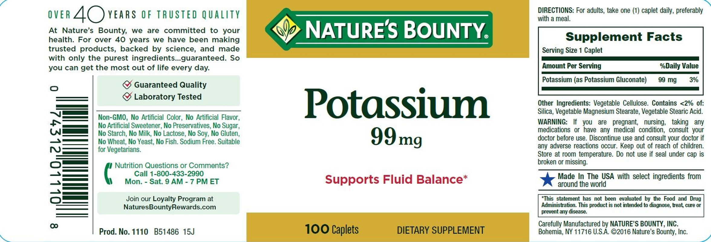 "Nature'S Bounty Potassium Essential Nutrient Fluid Balanced, 100Ct, 2-Pack"