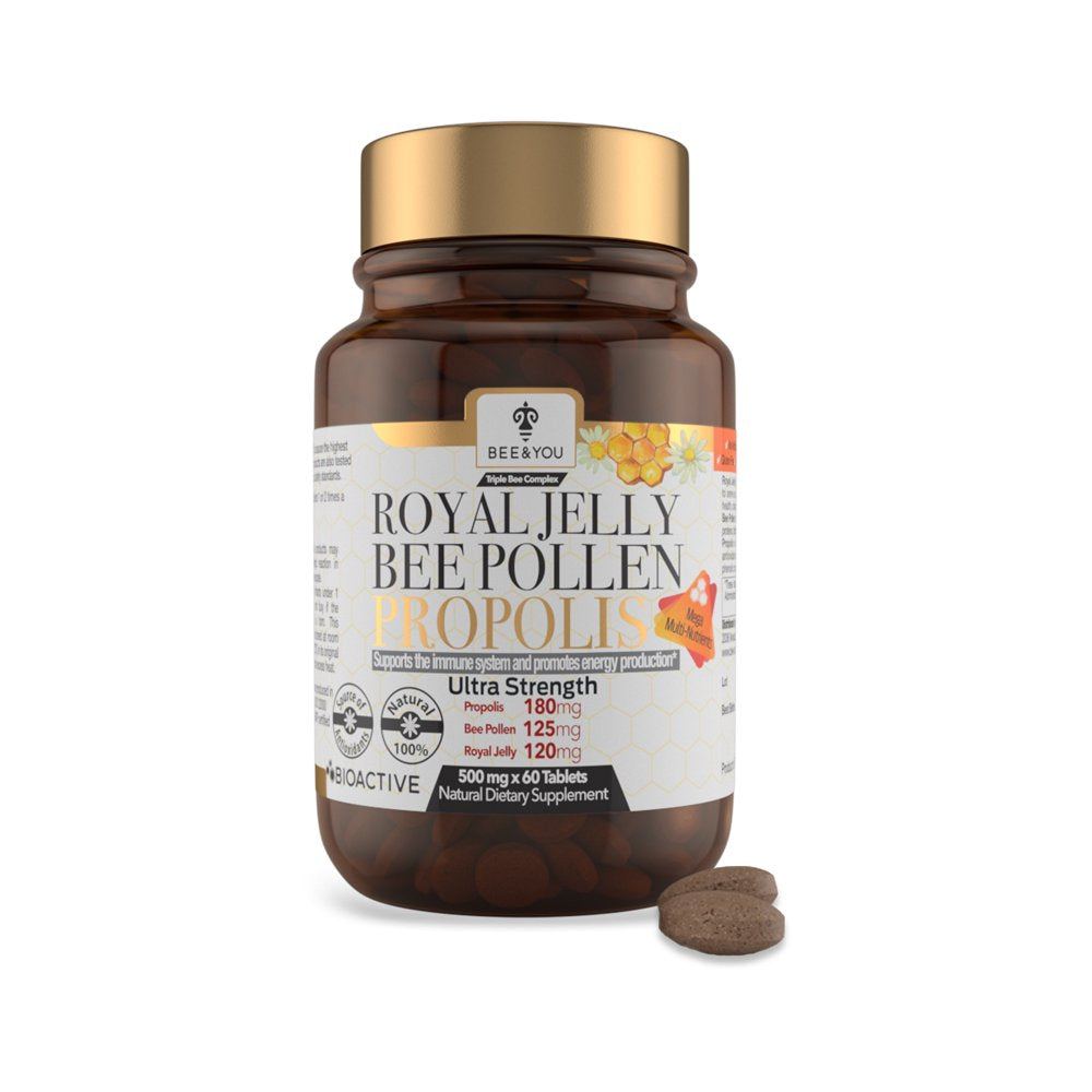 BEE and YOU Royal Jelly, Propolis Extract, Bee Pollen, 60Ct, 100% Natural Superfood, Ultra Pure, Immune Support Supplement, Antioxidants, Keto, Paleo, Gluten-Free, Stocking Stuffers, Gift Ideas