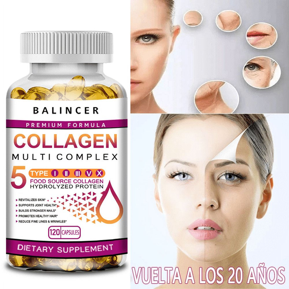 Multi Collagen Pills (Types I-II-III-V-X) Pure Hydrolyzed Collagen Protein Peptides-Collagen Supplements for Women and Men-Anti-Aging Collagen for Skin, Hair Growth Nails Joints-60Capsules