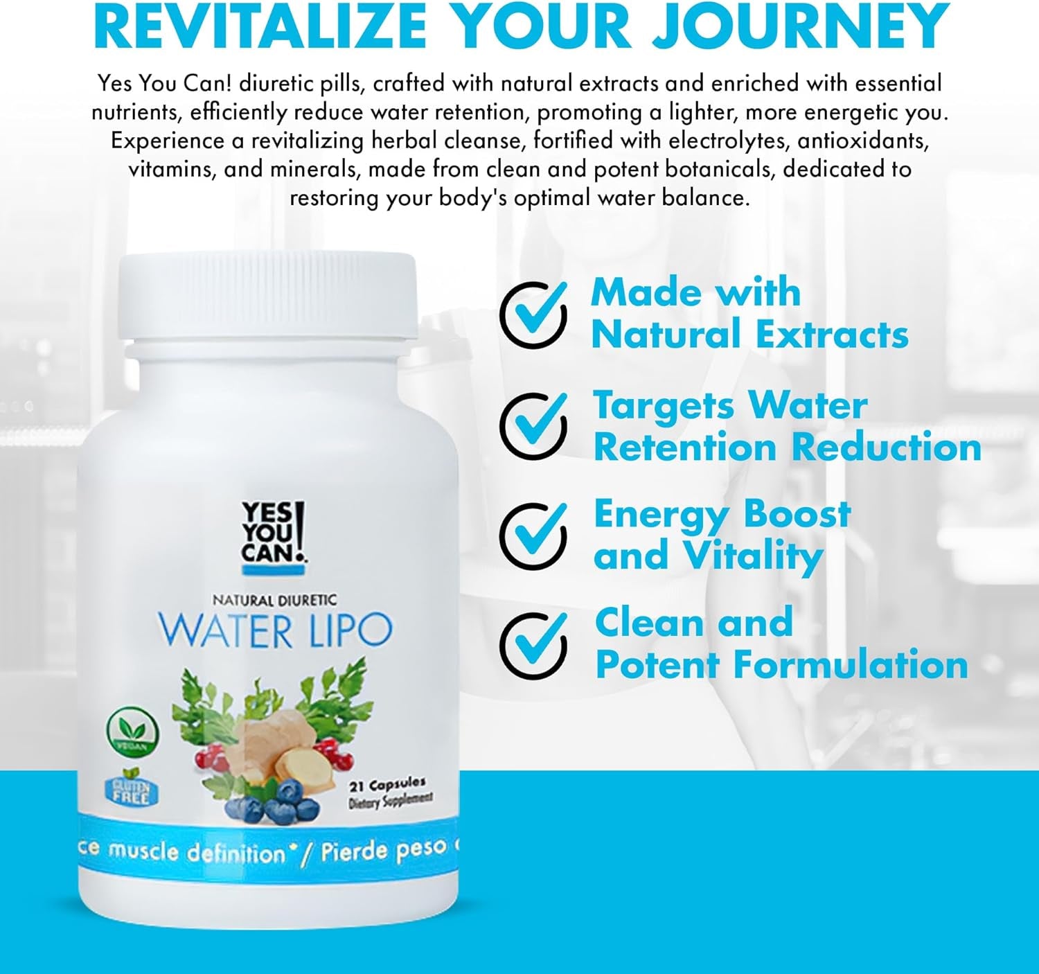 Yes You Can! Natural Water Lipo Diuretic Cleanse with Electrolytes and Vitamins - Gluten-Free Supplement (21 Capsules)