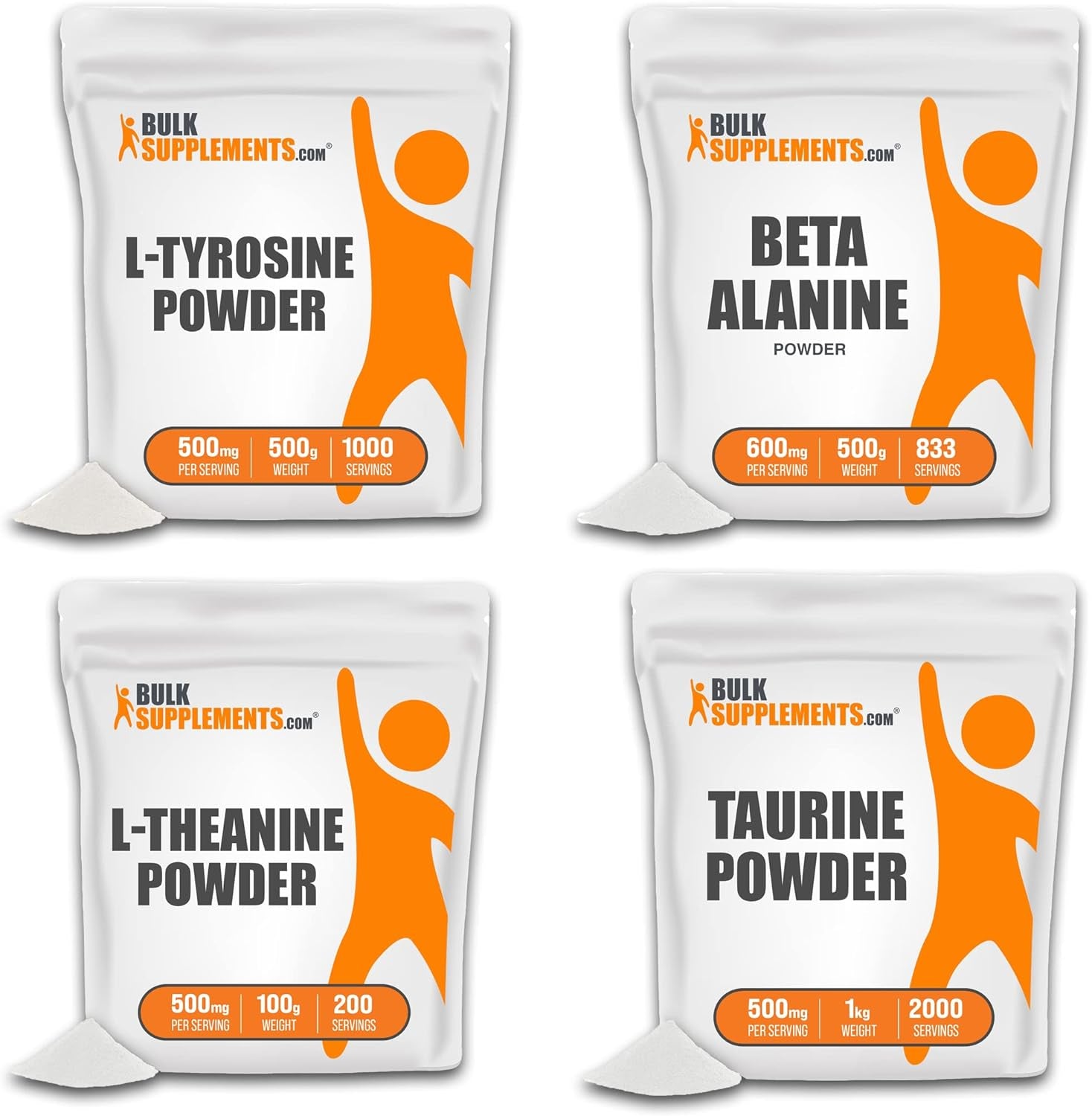 BULKSUPPLEMENTS.COM L-Tyrosine Powder 500G, with Beta Alanine Powder 500G, Taurine Powder 1KG & L-Theanine Powder 100G Bundle