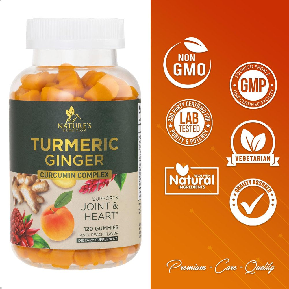 Turmeric Curcumin Gummies - Vegan Turmeric Ginger Gummy with 95% Curcuminoids, Black Pepper for Max Absorption, Joint Support Supplement, Nature'S Tumeric Extract, Ginger Flavor - 120 Gummies