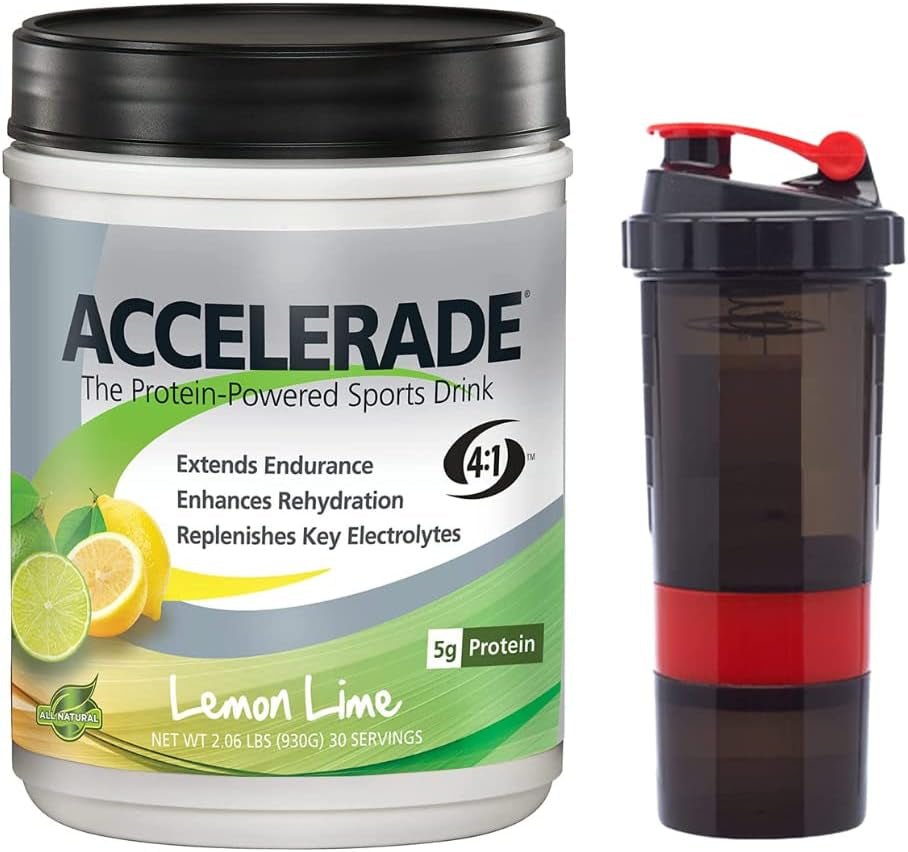 Accelerade Pacifichealth, All Natural Sport Hydration Drink Mix with Protein, Carbs, and Electrolytes for Superior Energy Replenishment - Net Wt. 2.06 Lb, 30 Serving (Lemon Lime) with Shaker