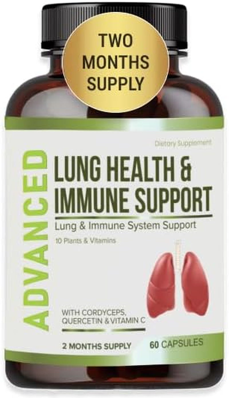 Lung Health & Immune Support Supplement - Lung Cleanse and Detox with Immunity Vitamins for Better Lungs, Immune Defense, Clear Lungs & Deep Breathing Including Quercetin & Cordyceps.Two Months Supply