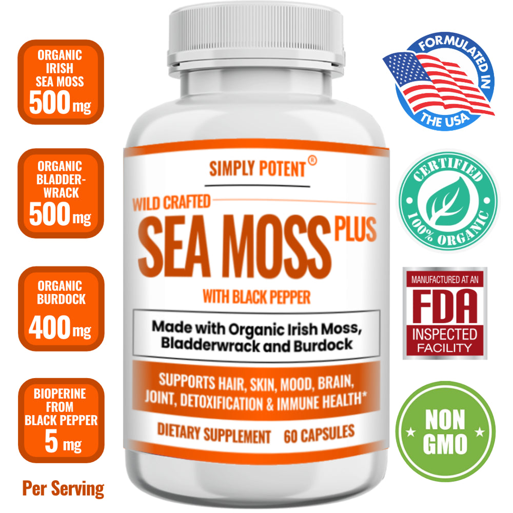 Sea Moss Supplement with Black Pepper, 60 Capsules Made with Organic Irish Moss, Bladderwrack and Burdock for Immune System & Digestive Health - Thyroid, Healthy Skin, Keto Detox, Gut, Joint Support